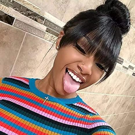 Amazon Co Jp Gengznトップグレードレースフロントウィッグ150 密度前髪ストレート前髪ナチュラルブラジル人バージン人毛ウィッグすべてのスキン女性18インチ ホーム キッチン