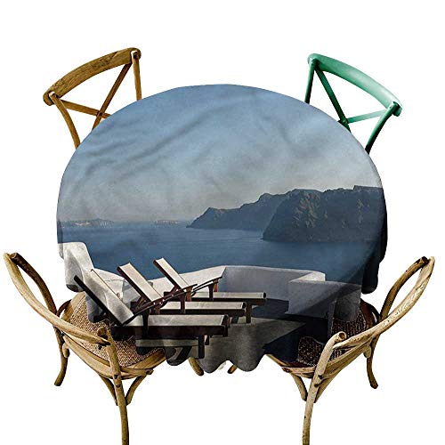 familytaste Travel,Printed Tablecloth Sunlounger Terrace Santorini D 54" Fabric Tablecloth Round Tablecloth