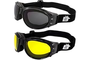 Birdz Eyewear Bald Eagles Motorcycle Goggles 2 Pairs Black Frames with Smoke and Yellow Tint Lenses
