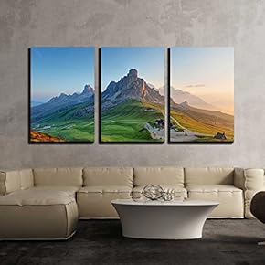 3 Piece Canvas Wall Art - Dolomites Landscape - Modern Home Art Stretched and Framed Ready to Hang - 16"x24"x3 Panels