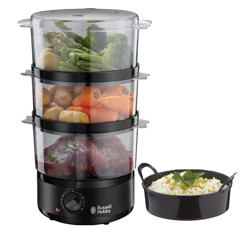 Russell-Hobbs-Vaporera-Compact-Matte-Black-3-Recipientes-para-Cocinar-al-Vapor-Capacidad-7-litros-Diseno-Compacto