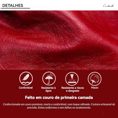 CONTACTS Carteira de Couro Legítimo Feminina com Porta-Cartões (11 Slots), Porta-Foto, Porta-Moedas, Compartimento para Cédulas e Recibos, Leve e Proteção RFID – Cor Vermelho