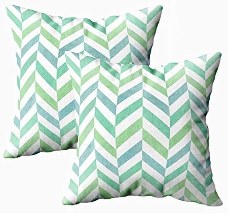 ROOLAYS Throw Pillow Case, Square Both Sides Pillow Covers 18X18Inch Pack 2 Watercolor Mint Green Blue Seafoam Stripes Background Chevron