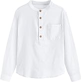 Inorin Boys Linen Shirt Button Up Henley Long Sleeve Dress Shirts Cotton Lightweight Tees Tops with One Pocket