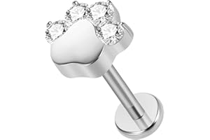 BelezaDosas 16G G23 Titanium Cartilage Earrings Stud Flat Back Dog Paw Cartilage Piercing Jewelry Internally Threaded Medusa Piercing Short Bar Long Bar