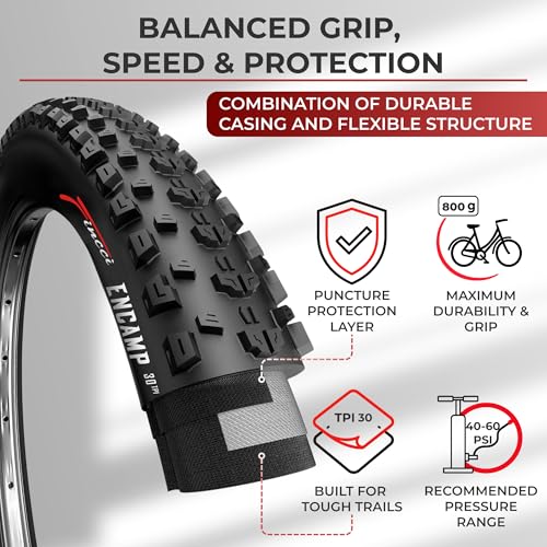 Fincci Bici Copertoni mtb 26 x 2.25 - Coppia Pieghevole Nero Pneumatici con 2 camera d’aria Schrader 57-559 - Biciclette Gomme 26" per Adulto Donna e Uomo - Imballaggio Accessori per Mountain & E bike
