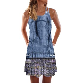 Kleid Damen Sommer SANFASHION Kleider Vintage Boho Frauen Sleeveless Strand Printed Short Minikleid