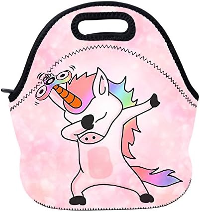 AOTIGO Dab Unicorn Dabbing Dance Neoprene Lunch Bag Insulated Lunch Box Waterproof Lunch Tote Bag with Zipper for Women Kids Boys Girls and Men