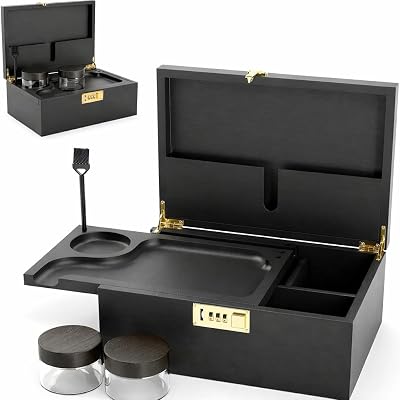 UkGlass Large Bamboo Wooden Stash Box with Combination Lock and Rolling Tray