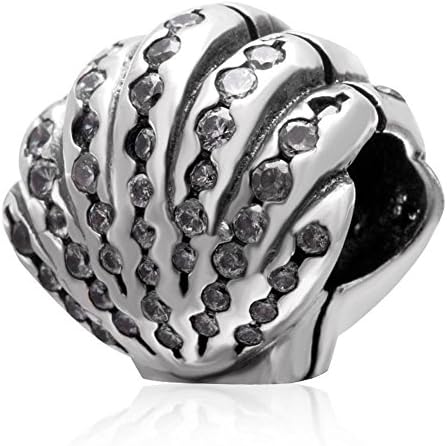 Charmstar Delicate Sea Shell Charm with Clear Zircon Stone Authentic Sterling Silver Birthstone Ocean Bead for European Bracelet