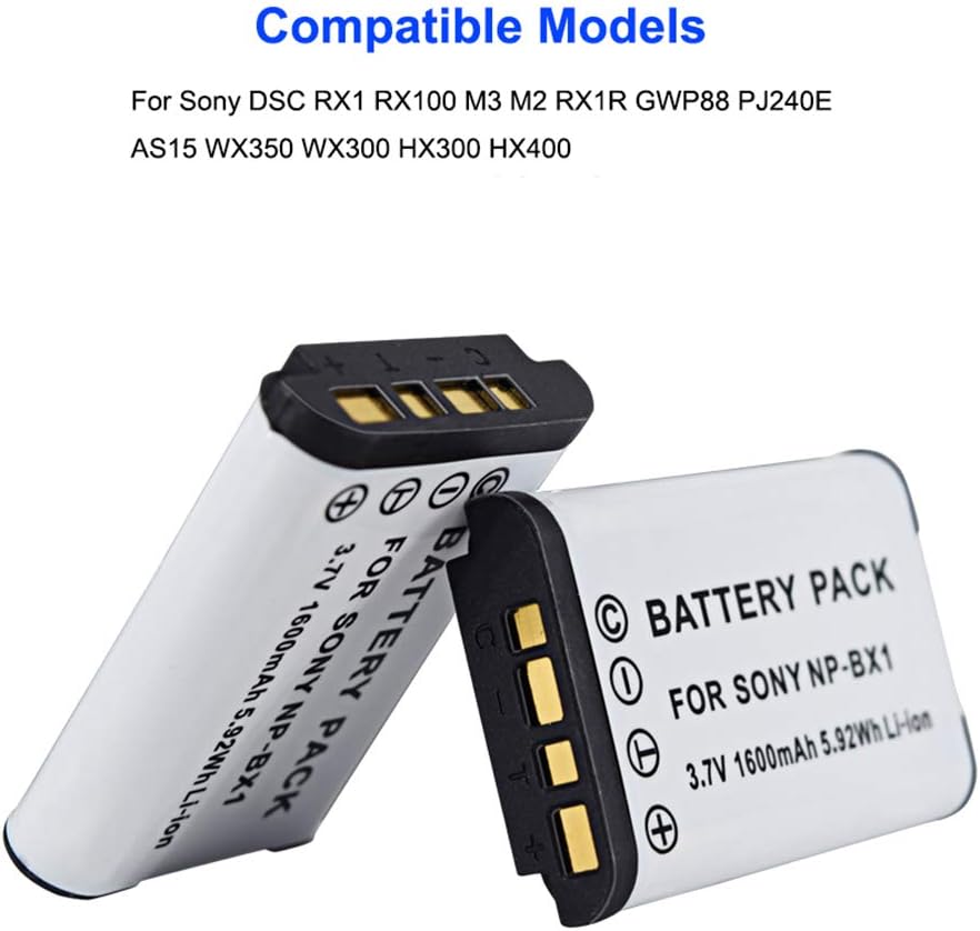 CITYORK NP-BX1 Replacement Battery (2-Pack) and Dual LCD Charger for Sony NP-BX1/M8, Cyber-Shot DSC-HX80, HX90V, HX95, HX99 - Image 5