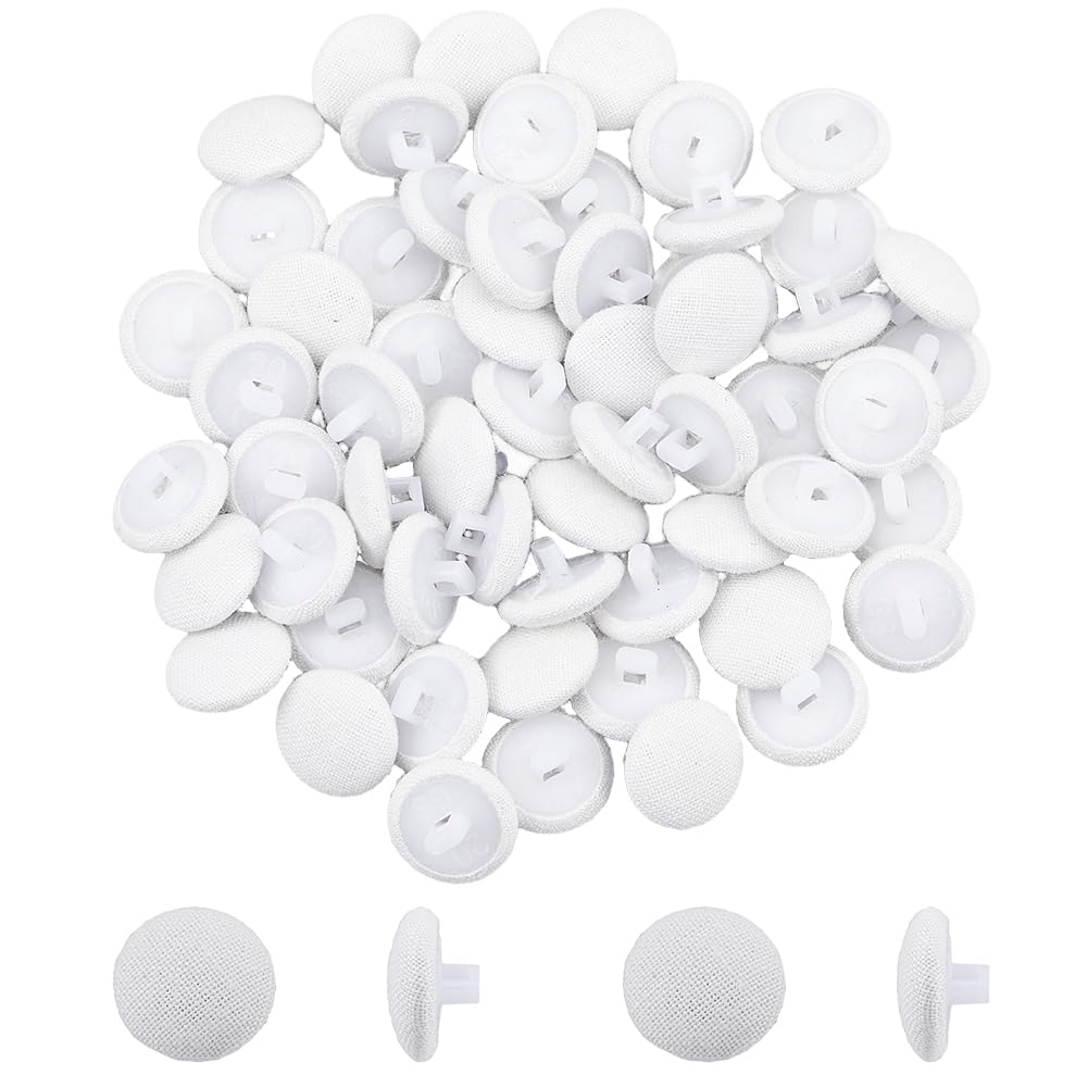 SUPERFINDINGS 80Pcs White Satin Cloth Buttons Mushroom Fabric Covered Buttons with Plastic Shank 12mm/0.5inch Round Buttons with 1 Hole for Wedding Dress Suits DIY Sewing
