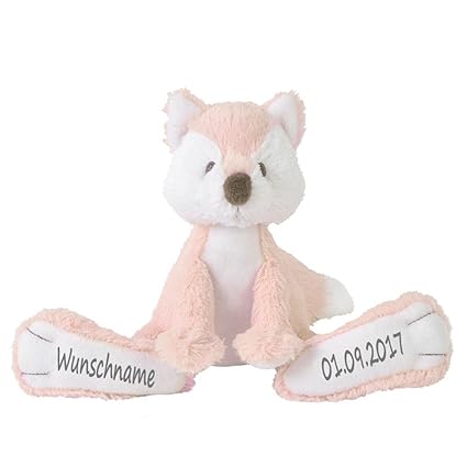 Elefantasie Stofftier Fuchs mit Namen und Geburtsdatum personalisiert Geschenk zartrosa