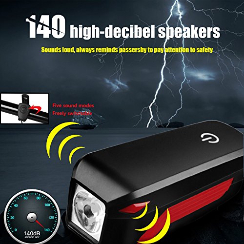image for Elegant Choise Bicycle Headlight, Bike Horn USB Rechargeable Bike Fron