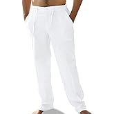 XINGCOOL Mens Linen Pants Elastic Waist Summer Pants Relaxed Fit Lightweight Yoga Beach Casual Pants with Pockets