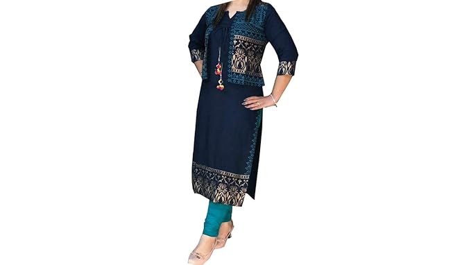 Women's Rayon Stitched Kurti Gold Printed Straight Jacket Kurti