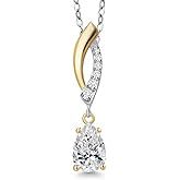 Gem Stone King Teardrop Pendant Necklace for Women | 925 Silver and 10K Yellow Gold | Gemstone Birthstone and White Lab Grown Diamond | Pear Shape 7X5MM | With 18 Inch Chain