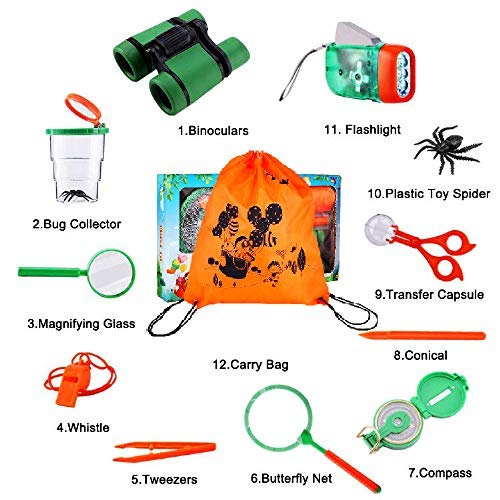 Adventure Kids - Outdoor Explorer Exploration Children\'s Toys Kit- Binoculars, Flashlight, Compass, Magnifying Glass, Whistle, Butterfly Net for Educational, Camping, Hiking, Backyard