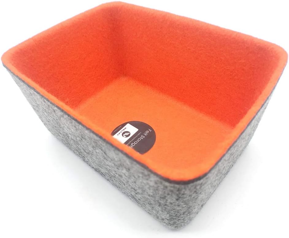 WELAXY Felt Makeup Organizer Bins Small Storage Bins Drawer Organizers bin Small Boxes for organizing Drawers (Orange)