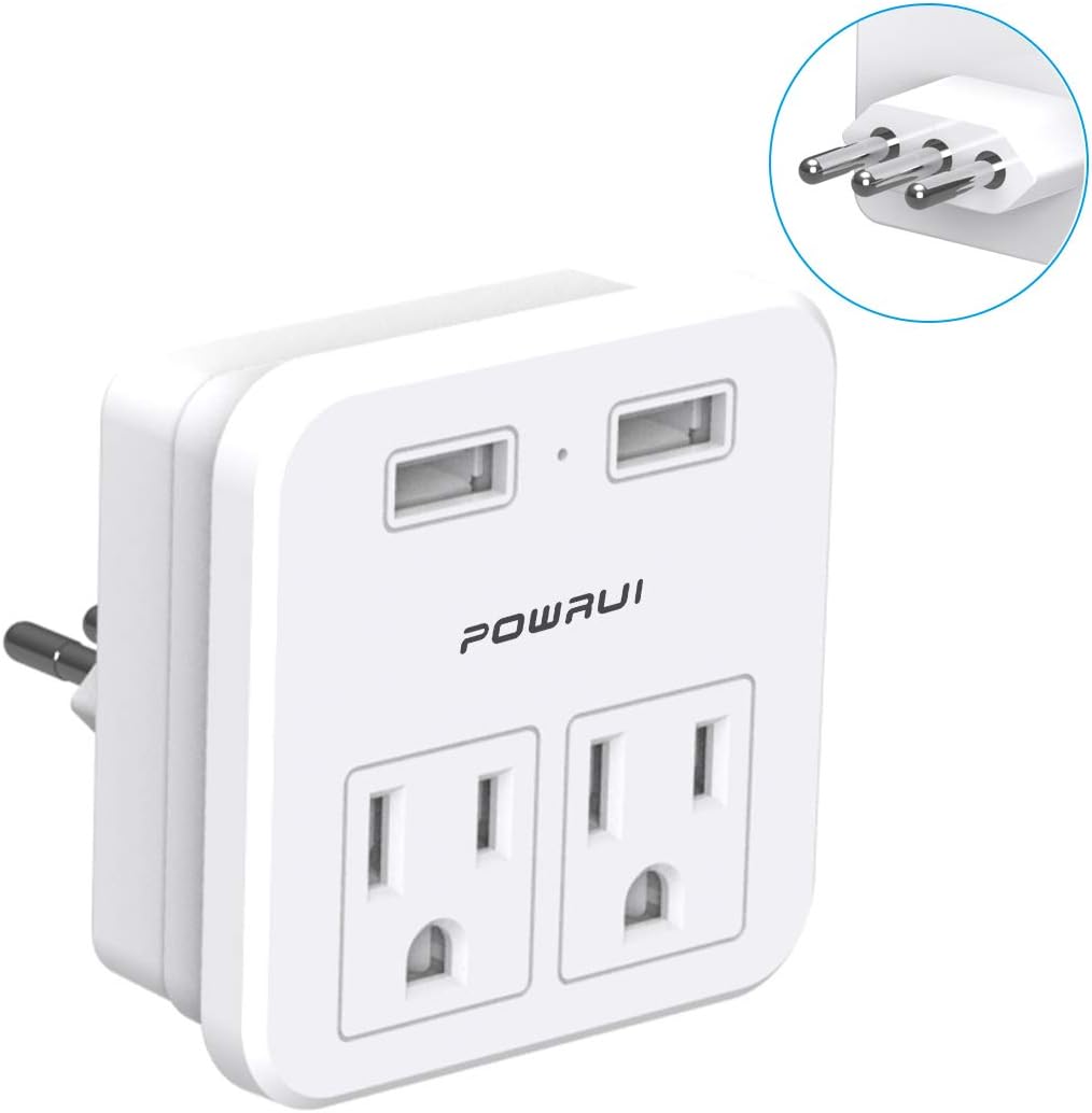 European Plug Adapter, travel adapter, POWRUI international power adapter with 2 AC Outlets and Dual USB ports for USA To Most of Europe EU Israel Brazil Italy(Type C - Most of Europe) - - 