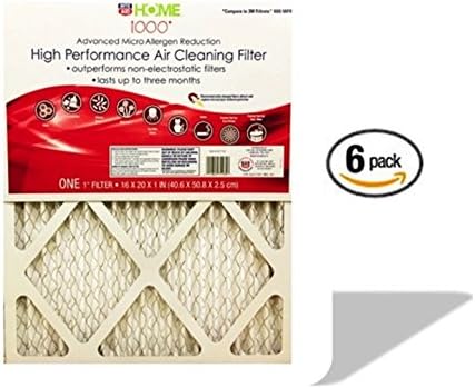 High Performance 16 x 20 x 1 Air Filter - Micro Allergen Defense Pleated High Efficiency Filter for Home and Office - MPR 1000 - 6 Pack
