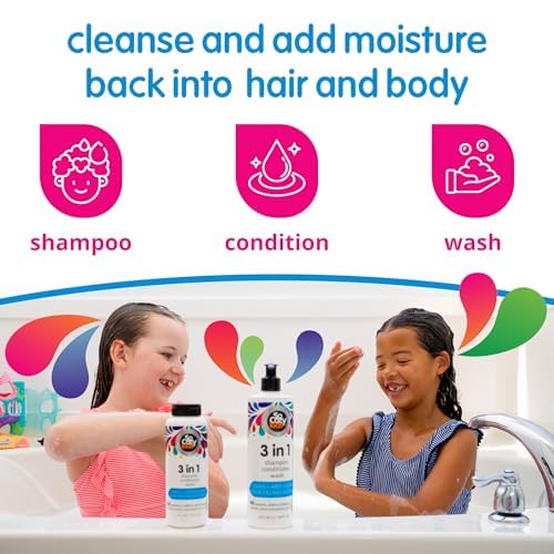 SoCozy 3-in-1 Kids Shampoo + Conditioner + Body Wash (10.5 Fl Oz) Gentle, Hydrating Hair & Body Cleanser with Keratin, Vitamin B5, & Kiwi Extract, Paraben & Sulfate-Free