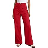 Dokotoo Women's Pants Wide Leg High Waisted Jeans for Women Cargo Pants Women Fashion Trendy Casual Work Outfits Fall Clothes Clothing Womens Trousers Casual Teacher Pants Palazzo Fiery Red