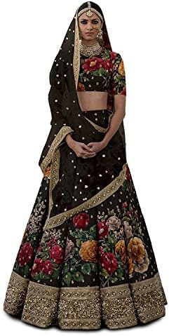Indiahandycraft Silk Lehenga Choli Black