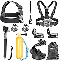 Neewer - Kit 8-en-1 de accesorios para c&aacute;maras de deporte (Kit incluye: cabeza de Cintur&oacute;n Correa Monte + Pecho Cintur&oacute;n Correa Monte, Manija extensible Mon&oacute;pode + Soporte de ventosa coche + empu&ntilde;adura Mango flotante + (2) Adaptador del Montaje en tr&iacute;pode + (2) superficie de Gopro hebilla J-Hook + llave + bolsa Neewer)ador del Montaje en tr&iacute;pode + (2) superficie de Gopro hebilla J-Hook + llave + bolsa Neewer