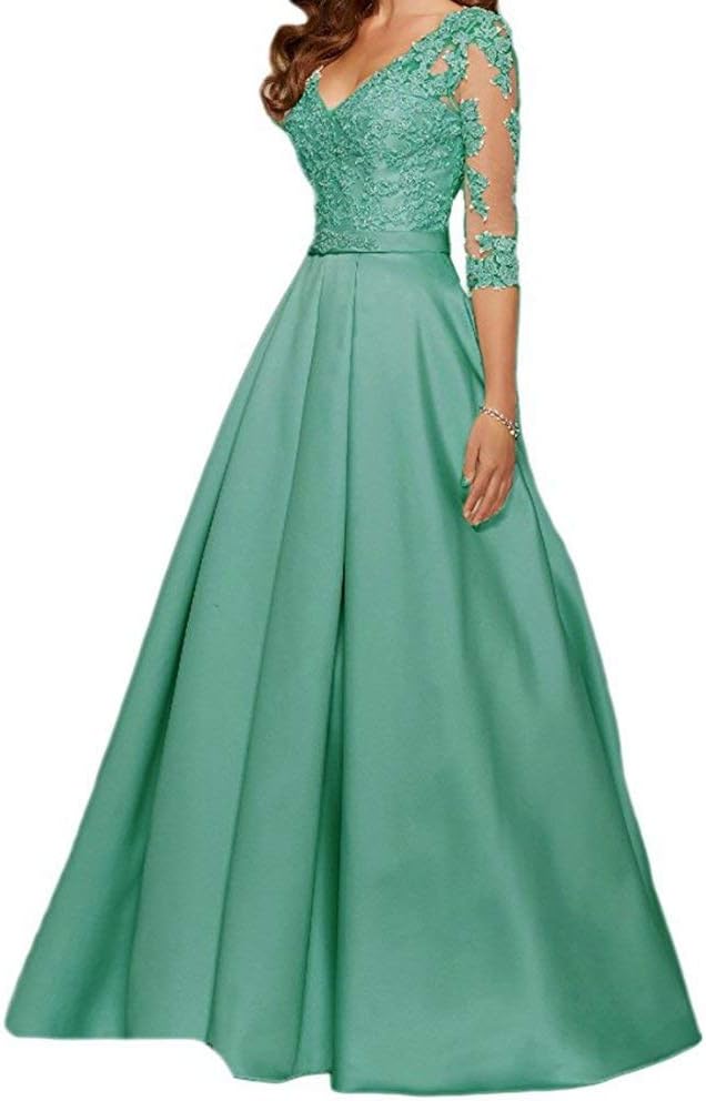 Womens Lace Evening Dress Long Appliqued A-line V Neck Sleeveless Empire Waist for Bridesmaids/Wedding Party Gown/Ball Gowns