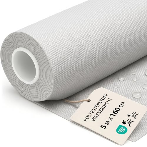 Waterproof Fabric by the Metre 5 m x 160 cm - Waterproof Fabric for Outdoors Ideal for Curtains, Cushions, Garden Furniture Covers and Sewing Projects Light Grey Oeko-Tex Certified