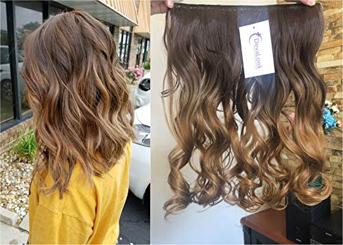 17 Inches 120grams Thick One Piece Half Head Wavy Curly Ombre Clip in Hair Extensions (Col. Chocolate brown/dark blonde) DL - Thumbnail 3
