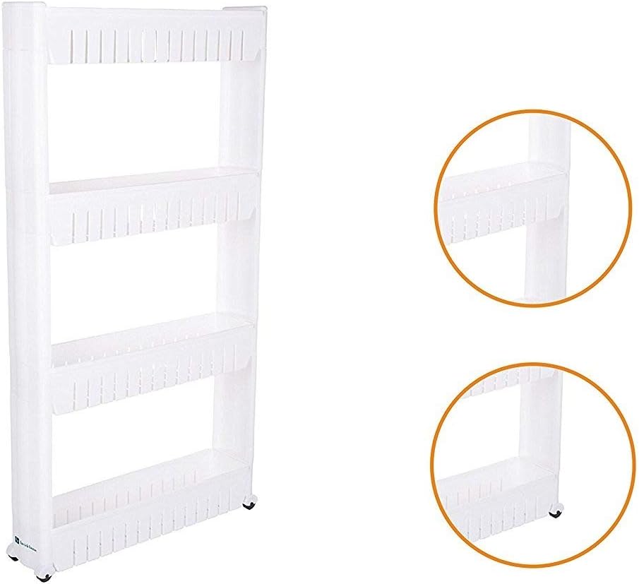 windaze Mobile Shelving with 4 Large Storage Baskets, Slim Slide Out Pantry on Rollers for Narrow Space