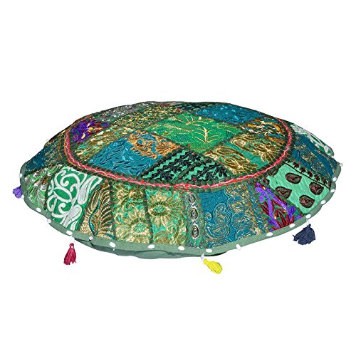 Home Decorative Handmade Cotton Ottoman Patchwork Foot Stool- Floor Cover,Decorative Throw Vintage Pouf Cover Cotton Indian Bohemian Ottoman Poufs, Pillow Cases, Outdoor Cushion Cover 22''