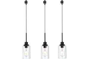 WINSHEN 3-Pack H-Type Track Lighting Pendant, Black Ceiling Mount Pendant Light Fixtures with Clear Glass Shade, Hanging Lamp