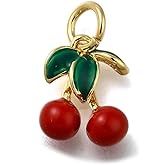 DanLingJewelry 20Pcs Red Cherry Enamel Brass Charms 3D Imitation Fruit Charm Pendants for DIY Jewelry Bracelets Necklaces Earrings Crafting