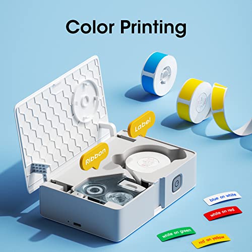 NIIMBOT B18 Portable Label Maker with Black Ribbon Cartridge and White Labels, Wireless Bluetooth Connection, Mobile Editing, Support Color Printing, Mini Sticker Printer for Labeling Office Files