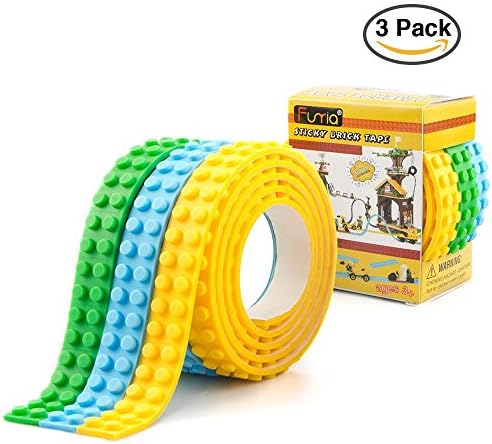 Funria 3 Rolls Building Block Tape, Silicone Nontoxic Safe Tape for Lego Tape, Cuttable Self Adhesive Reusable Baseplate Strips Tape for Lego Bricks