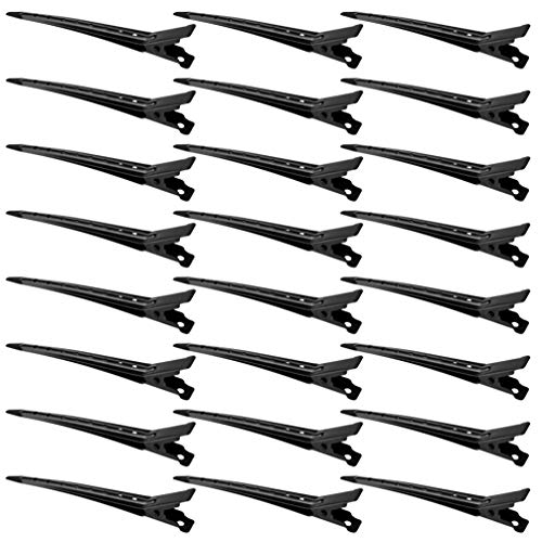 24 Packs Duck Bill Clips, Bantoye 3.35 Inches Rustproof Metal Alligator Curl Clips with Holes for Hair Styling, Hair Coloring, Black - Thumbnail 7