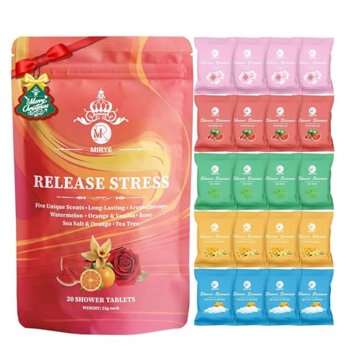 MR MIRYE Shower Steamers Aromatherapy - 20 Pack Shower Bombs Aromatherapy Birthday Gifts for Women, Organic Watermelon, Orange & Vanilla, Sea Salt & Orange, Rose, Tea Tree, Gift for Women