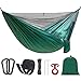 Double Single Camping Hammock,Portable Hammock with Net and Tree Straps,Lightweight Parachute Nylon Hammock for Backpacking Travel Beach Yard Outdoor Indoor Dark Green