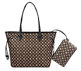 Micom Korean Womens All-over Printing Pu Leather Tote Handbags Shopping Bag with Clutch Purse (Coffe R)