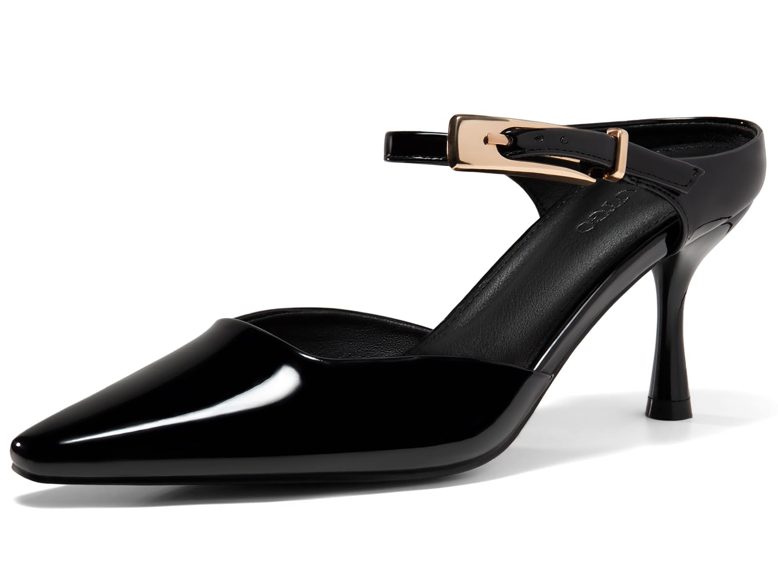 Photo 1 of Coutgo Womens High Heels Mules Closed Pointed Toe Kitten Heel Pumps Ankle Buckle Strap Slip On Backless Dress Shoes, Black, Size 8