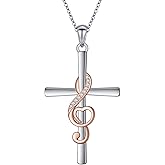 DAOCHONG S925 Sterling Silver Cross Pendant Necklace for Women Men Note Music Flower Panda Pentacle Jewelry