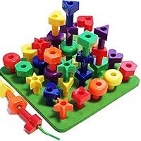 Peg Board Stacking Toddler Toys - Lacing Fine Motor Skills Montessori Toys for 2 3 4 5 Year Old Girls and Boys | Educational Matching Shapes Kids Toys with 36 Pegs, Activity eBook & Travel Backpack