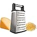 iCooker Cheese Grater [Stainless Steel] 4 Sided Box Grater - Premium Quality Zester for Vegetables, Fruits, Ginger, Chocolate & Nuts - Best Slicer With Sharp Blades [Black Handle]