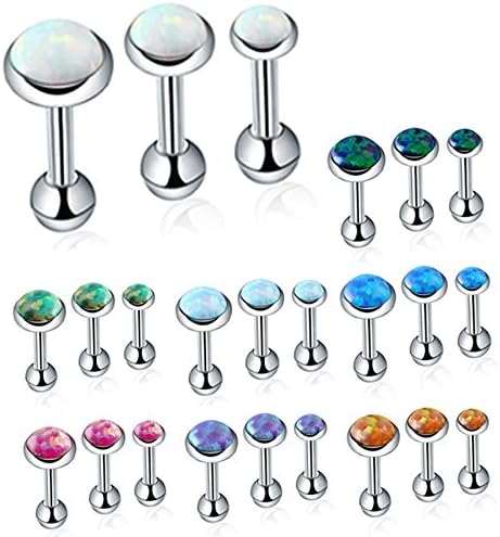 EVELICAL 3Pcs 316L Surgical Steel Opal Ear Pierced Tragus Helix Earring Cartiliage Piercing Earring Body Piercing Jewelry