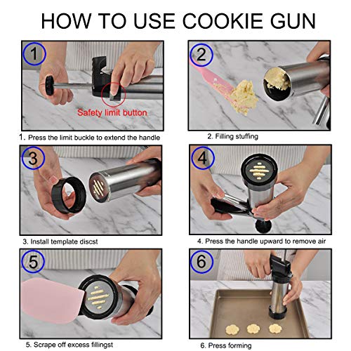Cookie Press Gun Kit, Stainless Steel Classic Biscuit Maker with 7