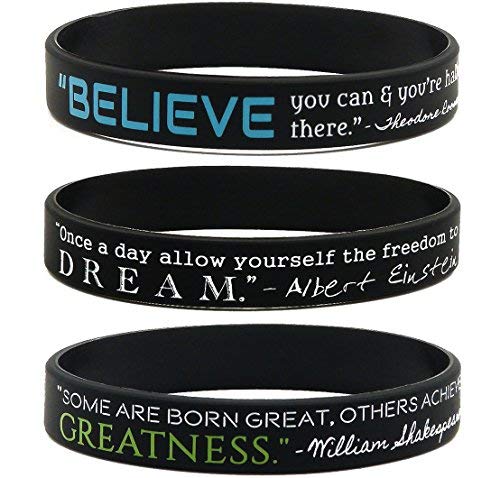 Inkstone Pack of 12, Motivational Quote Bracelets - Believe, Dream, Size Silicone Rubber Bracelets - Wholesale Lot of Bulk Gifts for Adults Men Women Teens