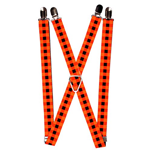 Orange and Black Checker Checkered pattern Suspenders